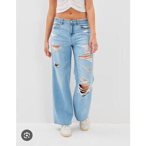 American Eagle AE Ripped Low-Rise Baggy Wide-Leg Jean 2S